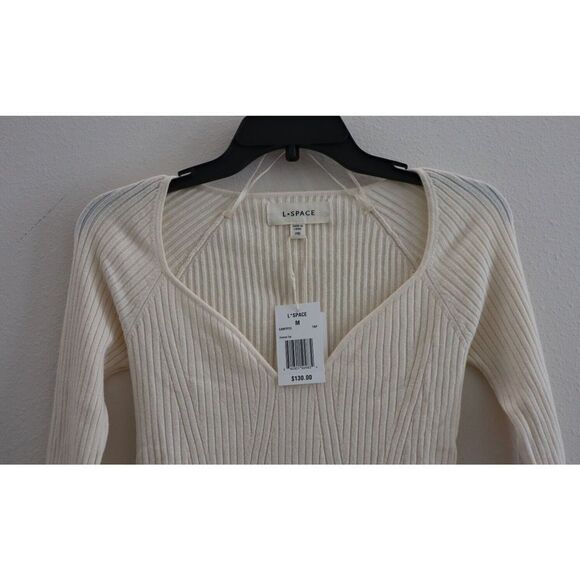 L*Space CAMTP23 Women's Sz M Beige Camryn Fitted Ribbed L/S Sweater Top $130 - Picture 2 of 7